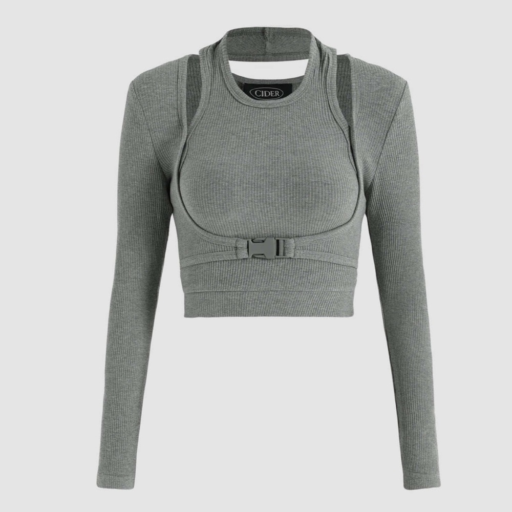 Cider Charcoal Grey Buckle Crop Top